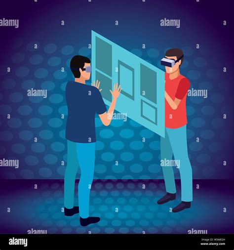 Virtual Reality Technology Experience Cartoon On Blue Digital