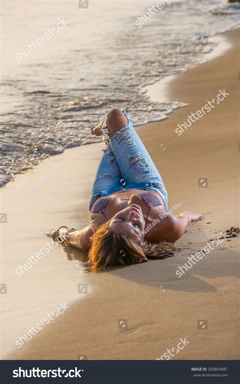 Beautiful Woman Bikini Top Jeans On Stock Photo Shutterstock