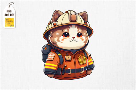 Cute Firefighter Cat By Mulew Art | TheHungryJPEG