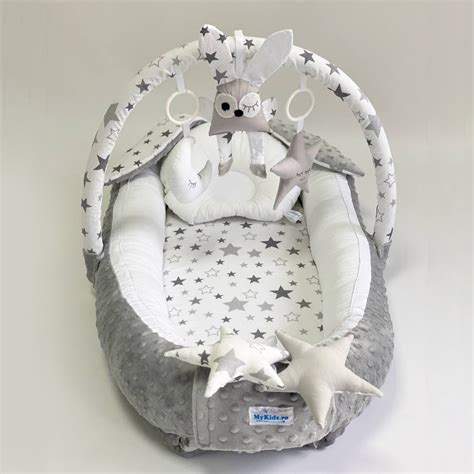 Кокон для новорожденных Happy Luna BabyNest Plush Звездный зайчик Серый ...