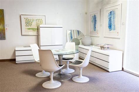 Chromecraft Mid Century Modern Dinette Set 4 Swivel Chairs and Glass ...