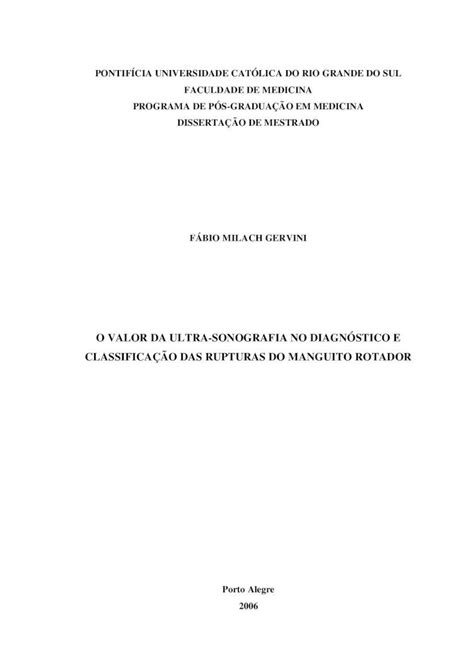 PDF O VALOR DA ULTRA SONOGRAFIA NO DIAGNÓSTICO E repositorio pucrs