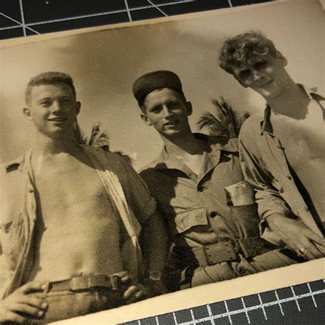 S Army Men Shirtless Beefcake Friends Vintage Gay Int Snapshot Photo