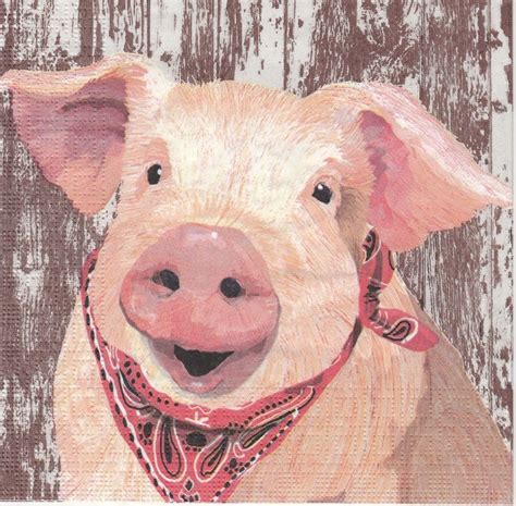 4 Single Table Party Paper Napkins For Decoupage Decopatch Craft Pig