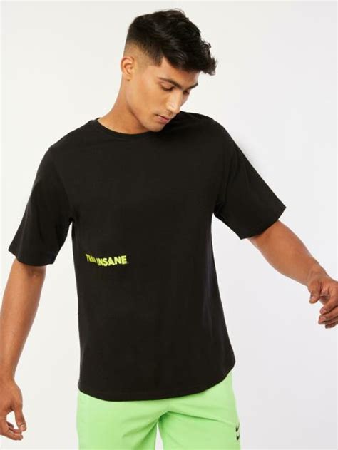 Buy Bewakoof Men S Black Train Insane Typography Round Neck Short