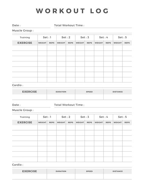 Workout Tracker Printable Daily Exercise Log Fitness Journal Workout