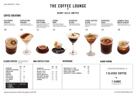 Menu Kenny Hills Coffee Roasters