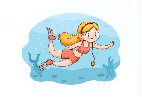 Joyful Blonde Chibi Girl Underwater Adventure A Delicate Korean Style Cartoon Illustration