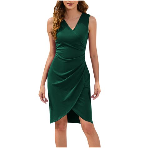 Aueoeo Women S Wrap V Neck Bodycon Ruched Cocktail Party Dress