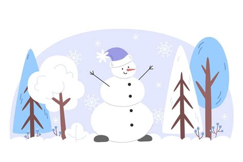 Winter landscape with a snowman in a snowy forest 15635494 Vector Art ...