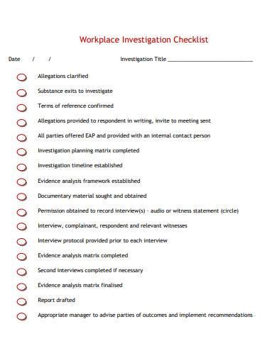 Free 10 Workplace Investigation Checklist Samples In Pdf Doc