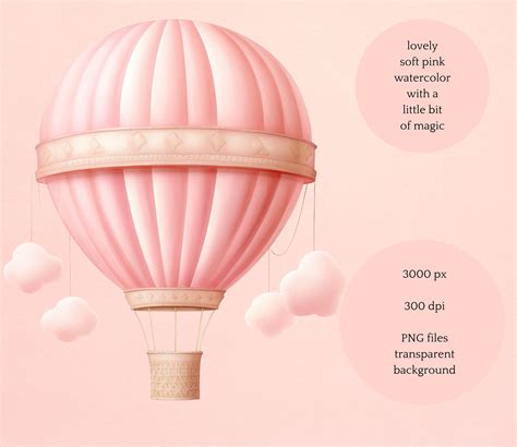 Pink Hot Air Balloons Clipart Watercolor Png Elements For Nursery Art Baby Girl Shower Birthday