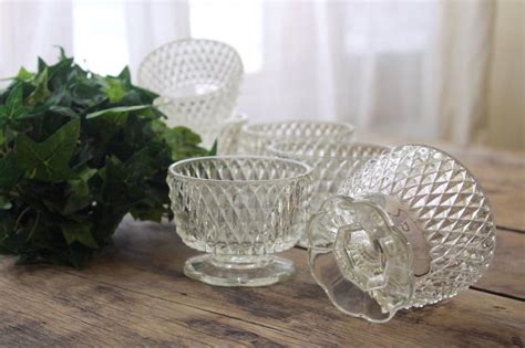 Crystal Clear Vintage Glass Dessert Dishes Indiana Diamond Point