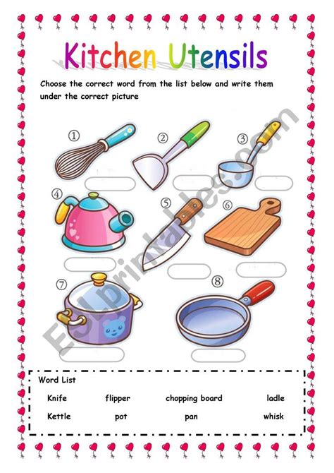 Kitchen Utensils Printable Worksheets Peggy Worksheets