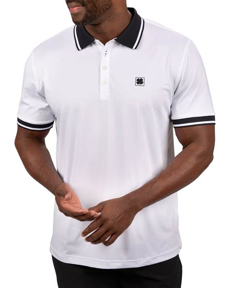 Mens Soft Solid White Polo With Black Trim Collar And Cuffs Black