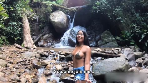 Sexy Latina Playing At Waterfall