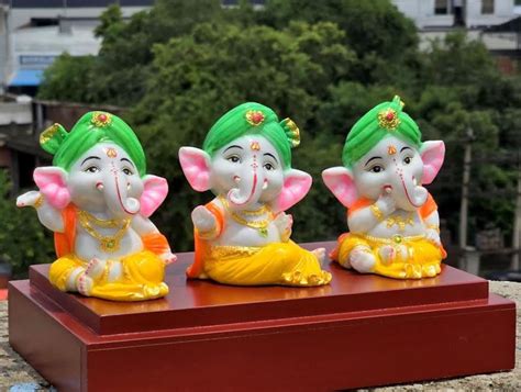 Color Coated Marble Dust With Resin Bal Ganesha Statue Set For Interior ...