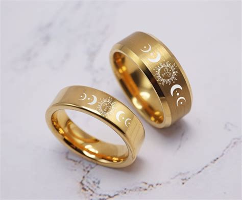 Sun And Moon Wedding Band Ring Set Sun And Moon Matching Etsy