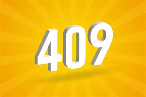 3D 409 number font alphabet. White 3D Number 409 with yellow background ...