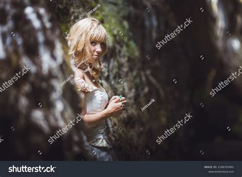 Beautiful Blonde Girl White Dress Corset Stock Photo 2186705491 Shutterstock