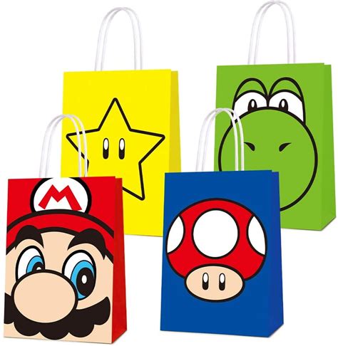 16 Pcs Party Favor Bags For Super Bros Mario Birthday Party Supplies