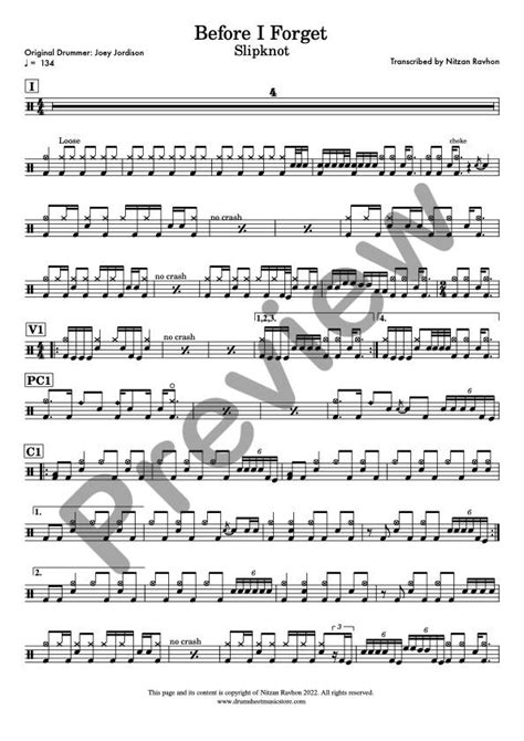 Drum Sheet Music Slipknot Before I Forget