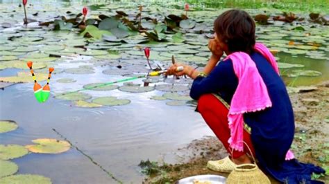 Amazing Fishing Video Lady Hook Fishing In Village Pond Water