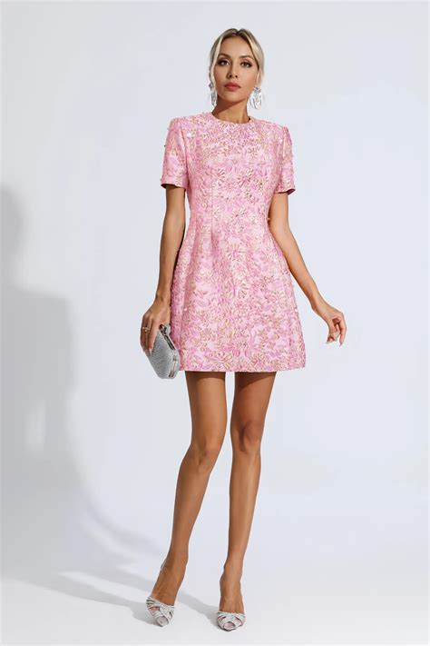 Astrid Frozen Berry Jacquard Floral Mini Dress