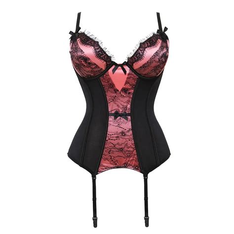 Black Floral Lace Sexy Lingerie Corset Push Up Bustier Straps Women