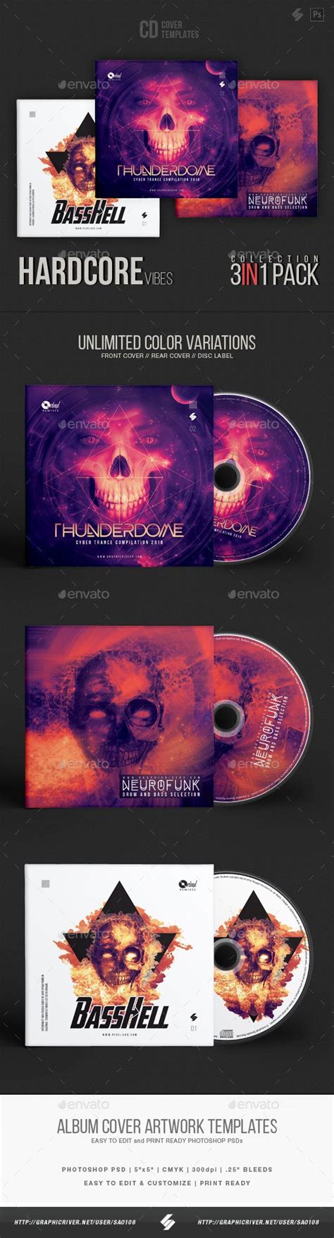 Hardcore Vibes CD Cover Artwork Templates Bundle CD DVD Artwork