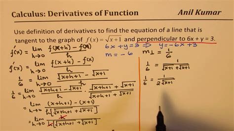 Derivative By Definition Equation Of Tangent Line On Graph Of Sqrt X 1 Perpendicular To 6x Y 3