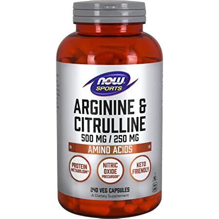 Amazon NOW Sports Nutrition Arginine Citrulline 500 Mg 250 Mg