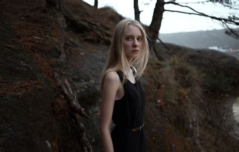 Wallpaper forest girl black dress chic blonde hair for mobile and desktop section девушки