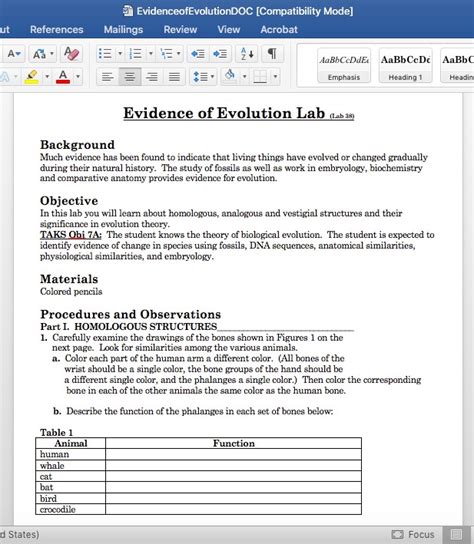 Evidence Of Evolution Worksheet Edutechspot