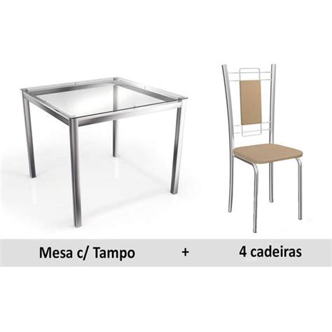 Conjunto Mesa De Cozinha Reno C Tampo Vidro Cm Cadeiras Floren A Cromada Nude
