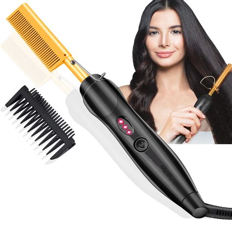 Morfone Ceramic Hot Comb Hair Straightener Curling Iron For Natural Hair Beard Wigs Gold