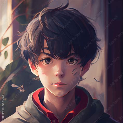 Anime Boy Face Close Up Generative Stock Illustration | Adobe Stock