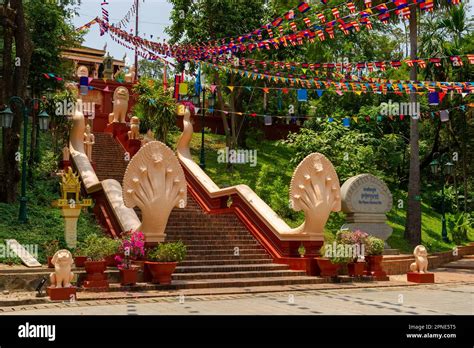 The Front Entrance Of The Hilltop Wat Phnom Daun Penh Buddhist Temple