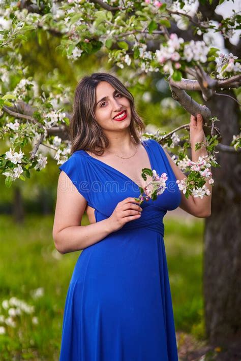 Young Woman In Apple Orchard Stock Image Image Of Blue Leisure