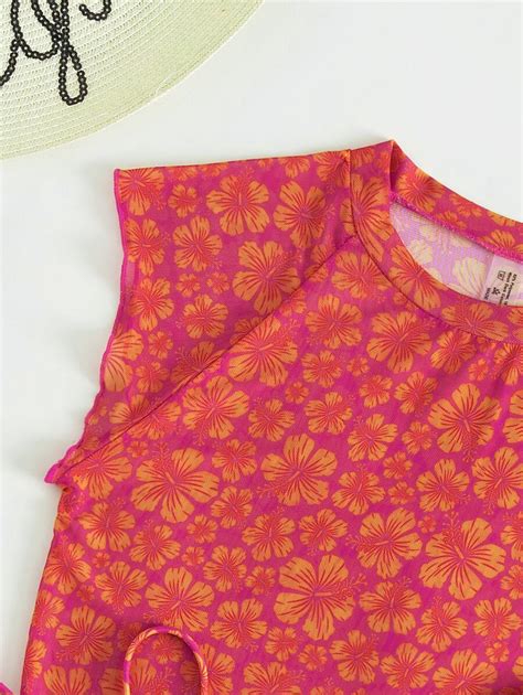 Shein Swim Summer Beach Packs Floral Print Triangle Shorts Bikini