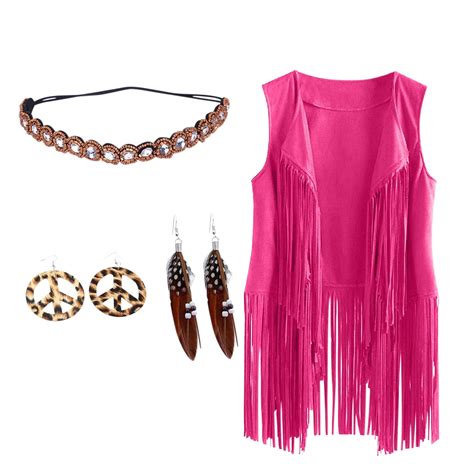 Fanxing Clearance Deals 4 Pcs 60s 70s Outfits for Women Hippie Costume