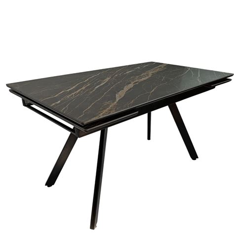 Обеденный стол из керамогранита раздвижной Рива – цвет черный мрамор ...