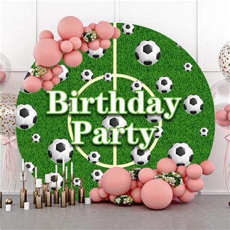 Green Football Field Round Birthday Party Backdrop - Lofaris