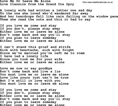 Love Me Or Leave Me Alone, by Marty Robbins - lyrics