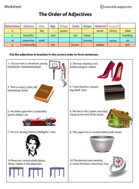 Adjective Order Worksheet Esl