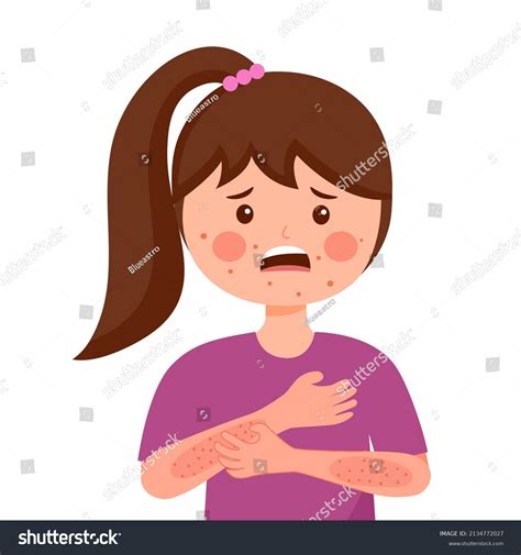 Girl Children Scratching Arm Kids Suffering Stock Vector (Royalty Free