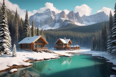Premium Ai Image Beautiful View Of Emerald Lake With Snow Covered And