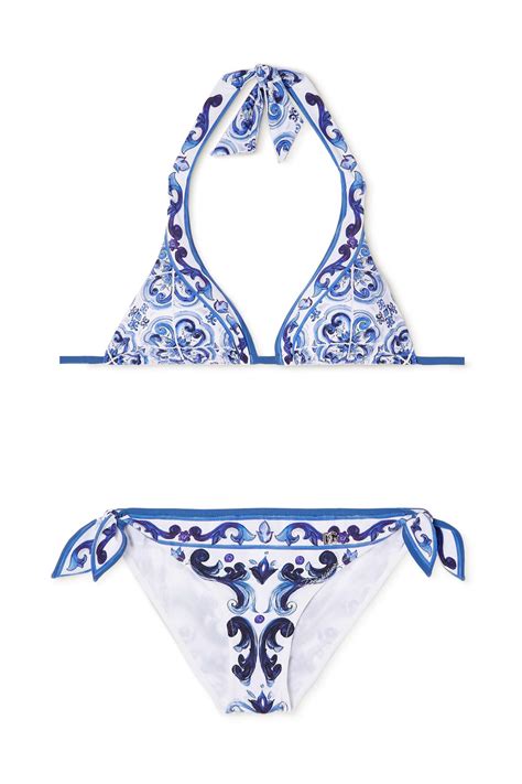 Dolce Gabbana Printed Triangle Bikini Blue Editorialist