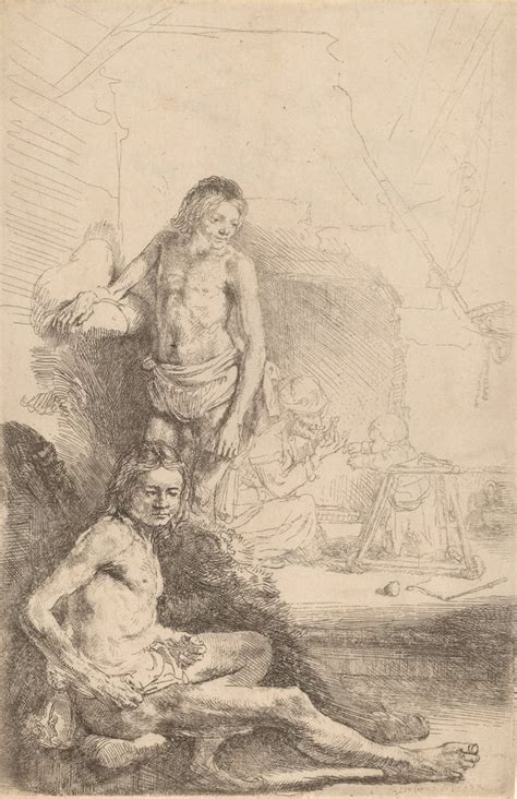 Nude Man Seated And Nude Man Standing With A Woman And Baby In The