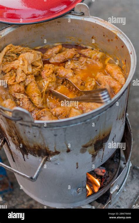 traditional romanian dish named sarmale prepared  traditional oven